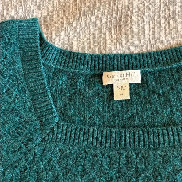 Garnet Hill Cashmere Blouson Sleeve Square Neck Pointelle Teal Sweater - Picture 4 of 11